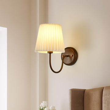 Vintage Metal Wall Lights with Pleated Fabric Shade