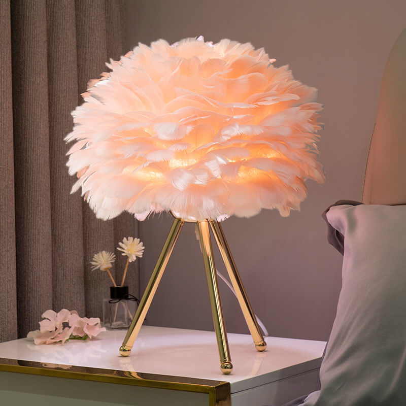 Feather Tripod Table Lamp for Bedroom