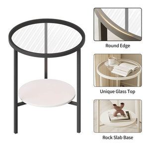 Round Glass Side Table with Shelf