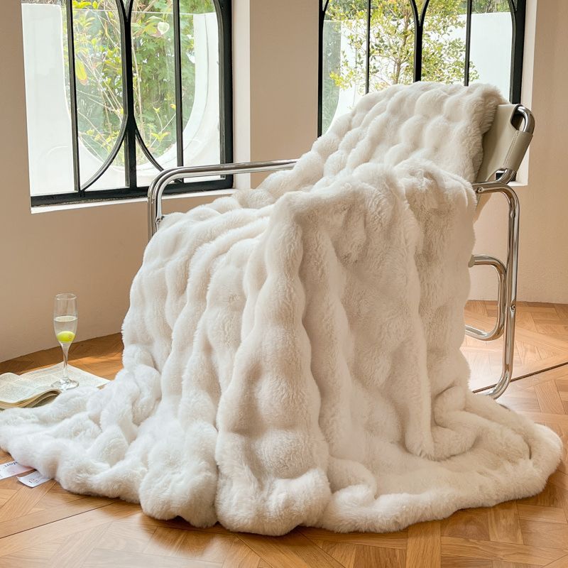 Super Soft Faux Fur Throw Blanket, Solid Reversible Shaggy Blanket