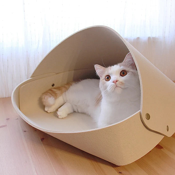 Felt Cat Bed with Cushion, Semi-Enclosed Cat Cave Bed – LoveStyle