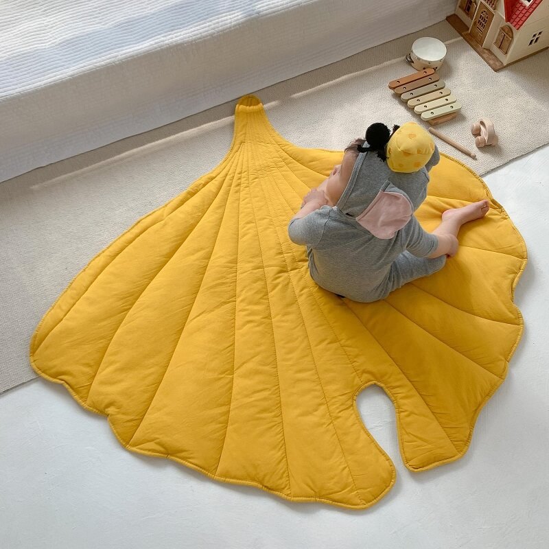 Cotton Leaf Play Mat for Kids, Quilted Baby Play Mats for Floor, Soft