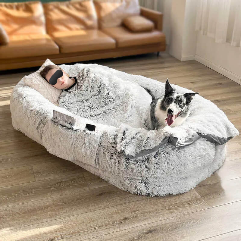 Adult Dog Beds for Humans with Pillow & Blanket, Faux Fur Fluffy Humans