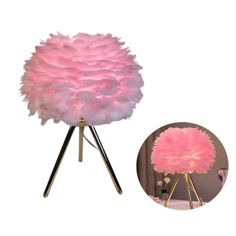 Feather Tripod Table Lamp for Bedroom