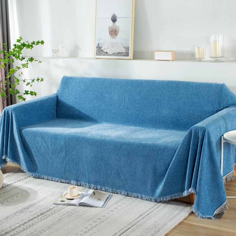 Throw Rug Cover Dustproof Sofa Throw Cover with Tassel, Large Chenille Sofa Covers ...