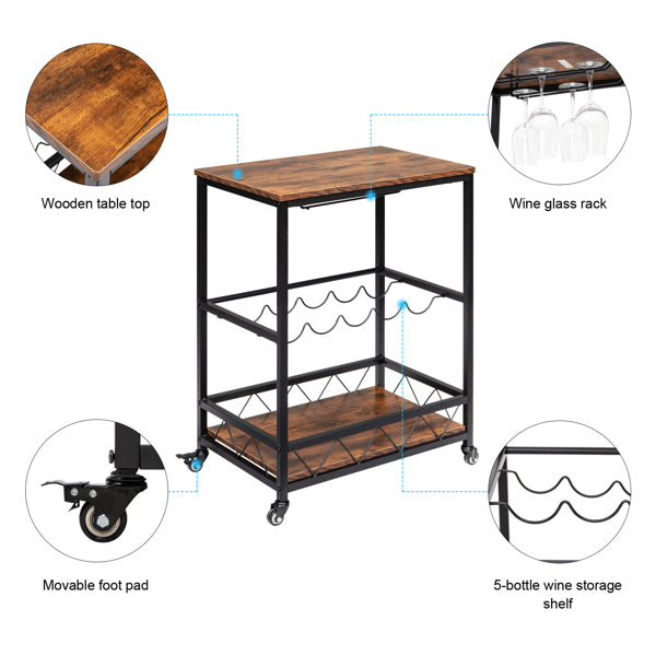 Wooden Drink Trolley with Wheels