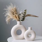 White Ceramic Vases Set of 2
