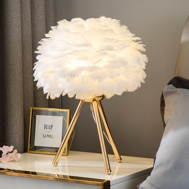 Feather Tripod Table Lamp for Bedroom