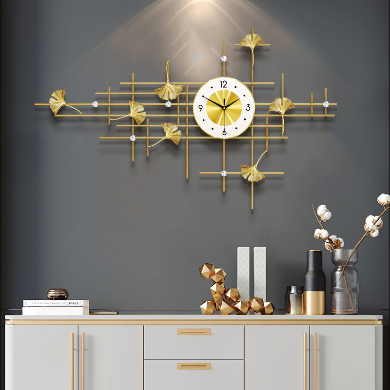 Metal Gold Ginkgo Leaf Art Deco Wall Clock