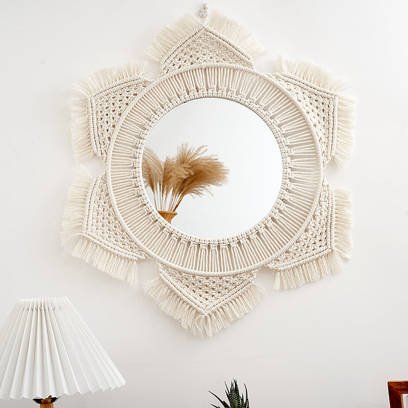 Hanging Wall Mirror with Macrame Fringe