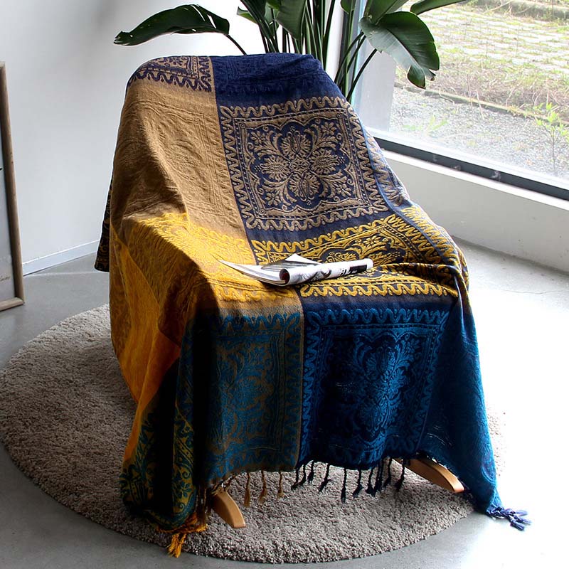 Bohemian Colorful Jacquard Fringed Blanket