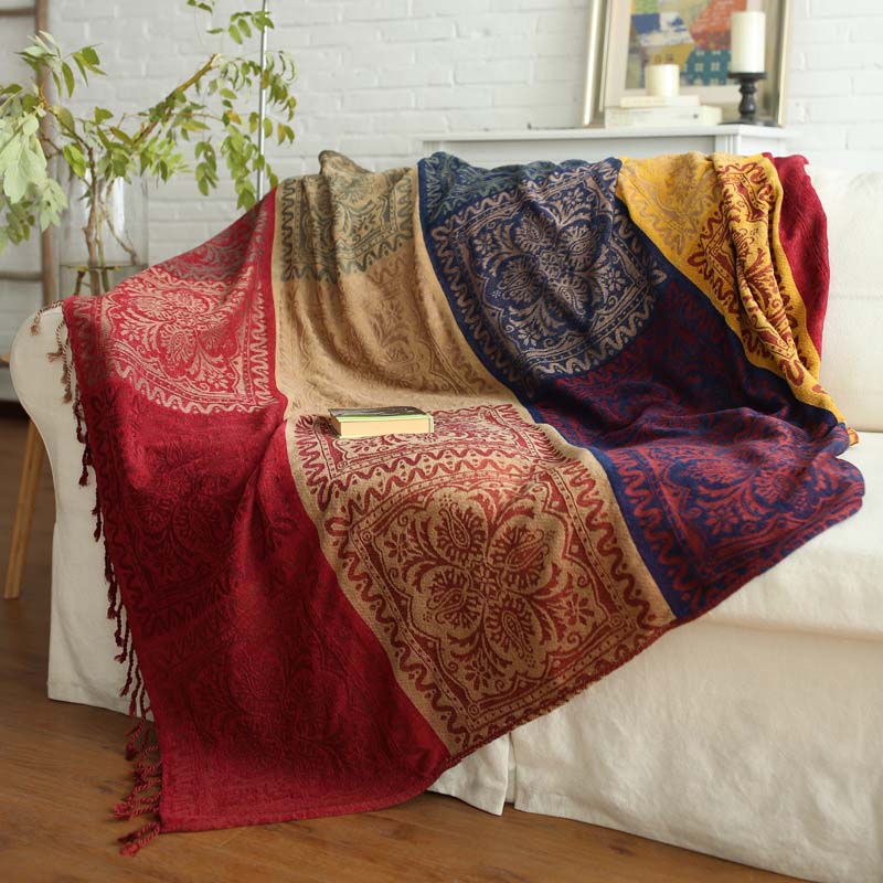 Bohemian Colorful Jacquard Fringed Blanket