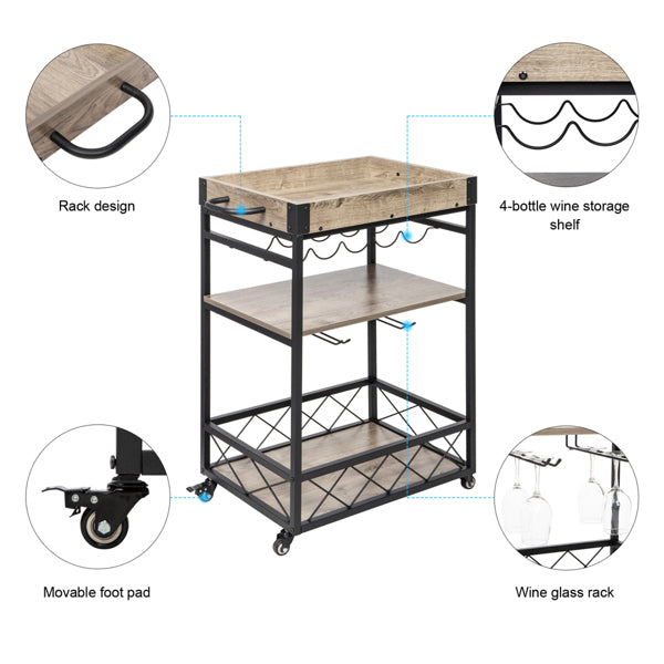 Wooden Drink Trolley with Wheels