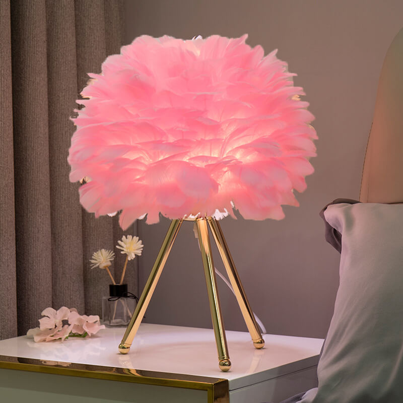 Feather Tripod Table Lamp for Bedroom