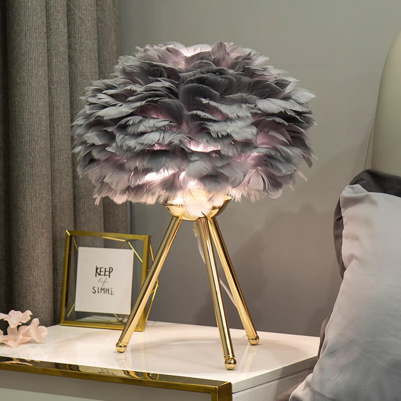 Feather Tripod Table Lamp for Bedroom