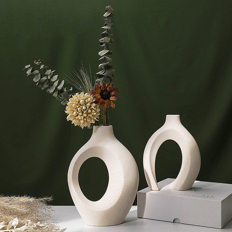 White Ceramic Vases Set of 2