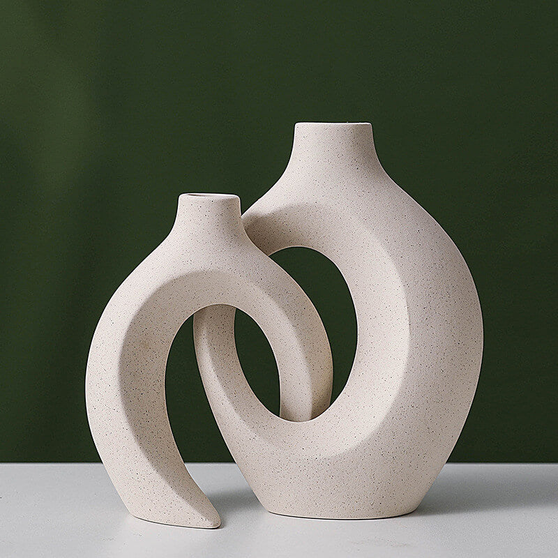 White Ceramic Vases Set of 2