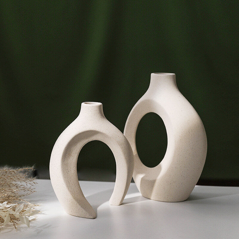 White Ceramic Vases Set of 2