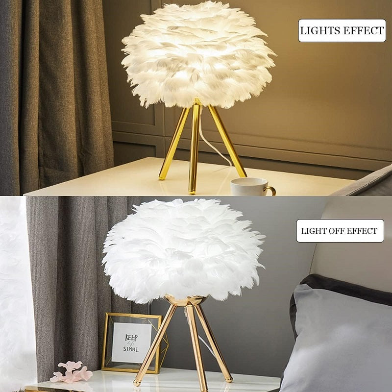 Feather Tripod Table Lamp for Bedroom