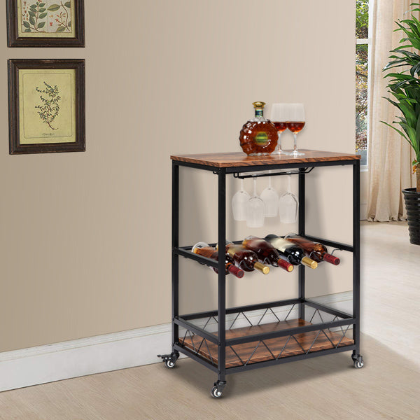 Wooden Drink Trolley with Wheels