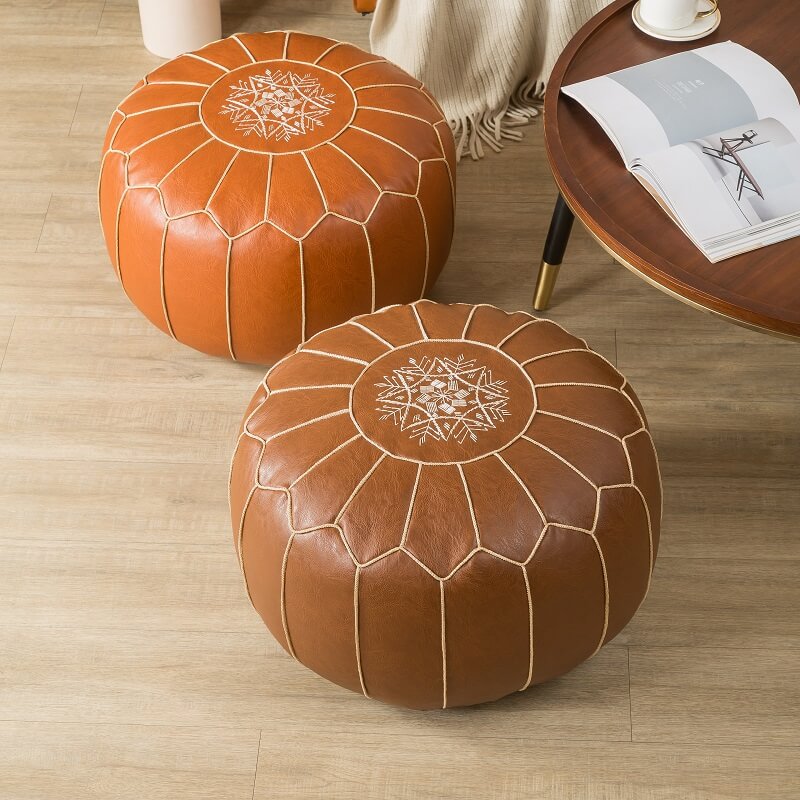 Moroccan Leather Pouffe Stool
