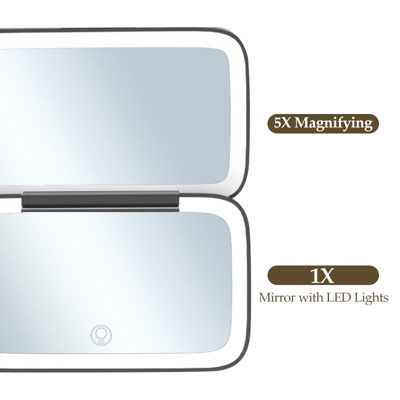 1X/5X Double-Side Travel Makeup Mirror with 3 Color Lights