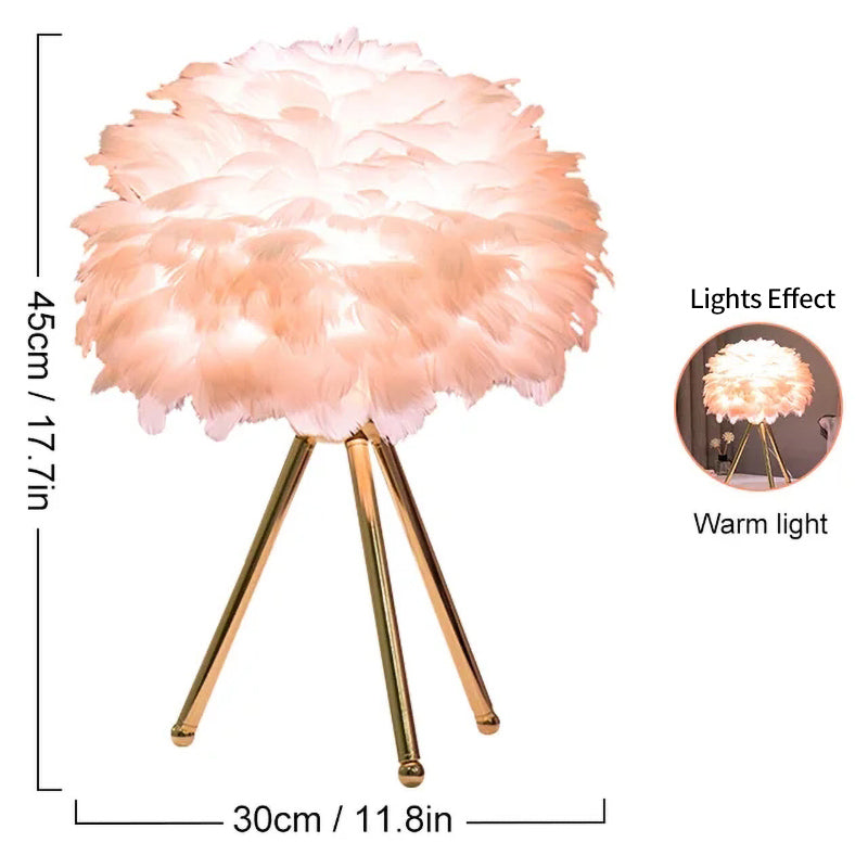 Feather Tripod Table Lamp for Bedroom