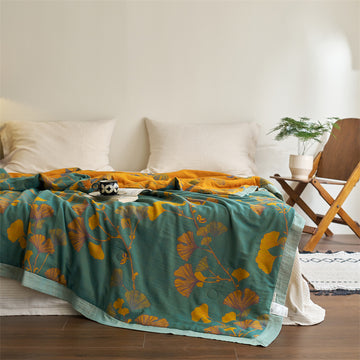 Ginkgo Leaf Jacquard Reversible Cotton Quilt