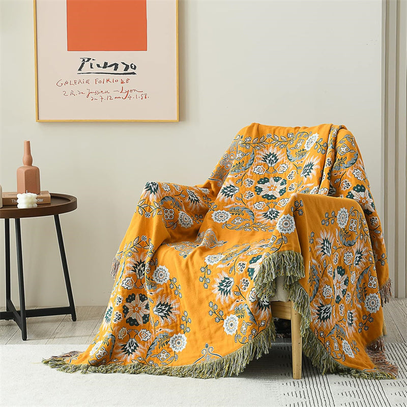 Soft Reversible Bohemian Cotton Throw Blanket