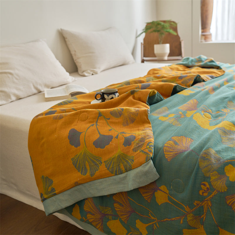 Ginkgo Leaf Jacquard Reversible Cotton Quilt