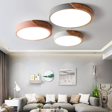 Round Wood LED Flush Mount Ceiling Light