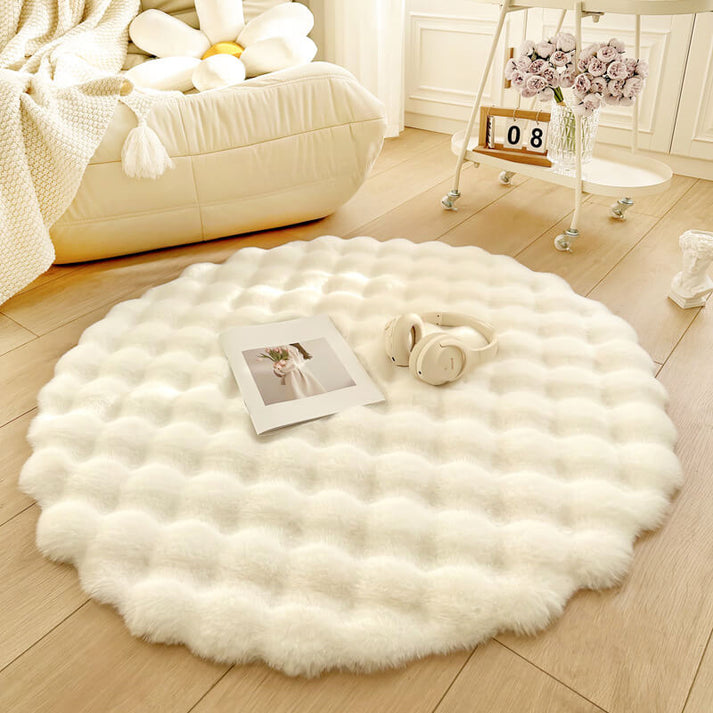 Round Rabbit Plush Area Rug, Faux Fur Fluffy Circle Carpet for Bedroom ...