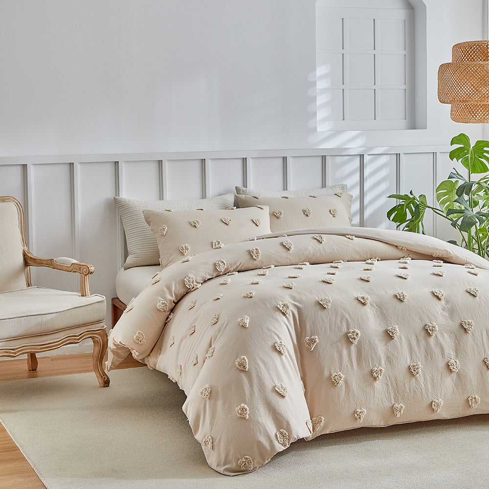 3 Pieces Farmhouse Heart Love Textured Comforter Cover Set