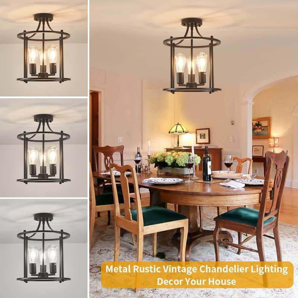 Yosoan Vintage 3 Way Ceiling Lights, Industrial Glass Pendant Light