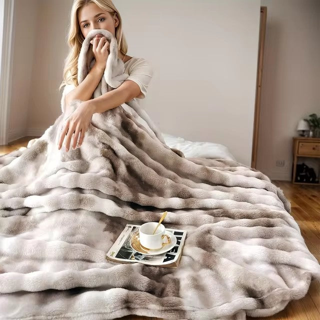 Tie-Dyed Rabbit Fur Throw Blanket