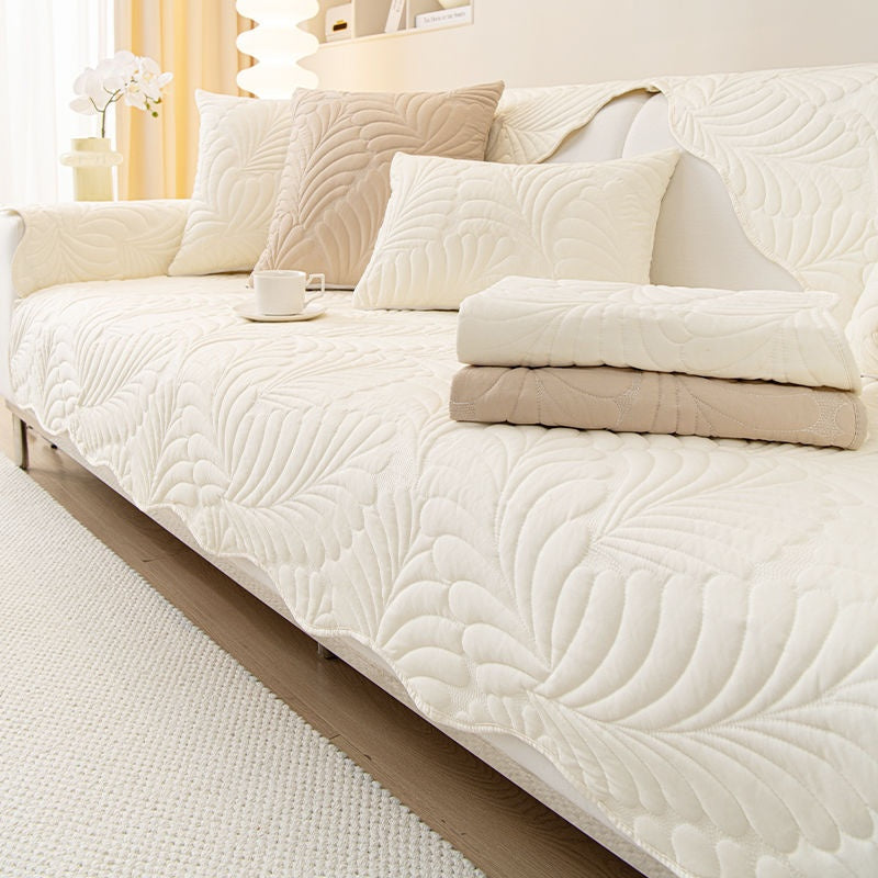 Soft Palm Leaf Non-Slip Quilted Sofa Cover