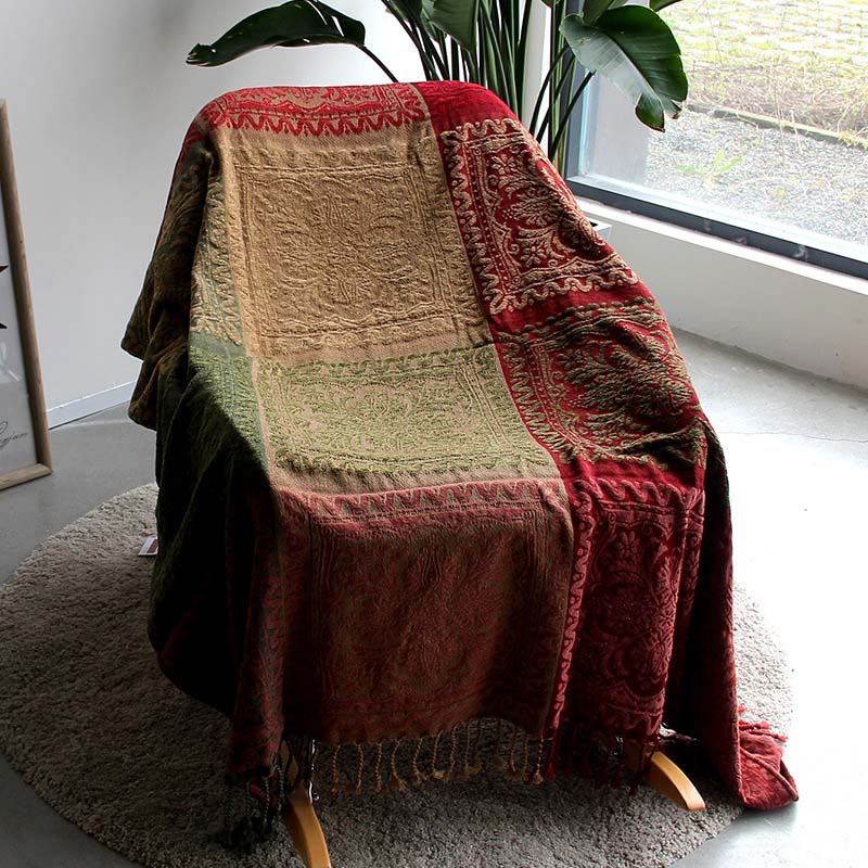 Bohemian Colorful Jacquard Fringed Blanket