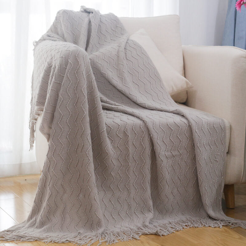 Knitted Sofa Throw Blanket with Tassels