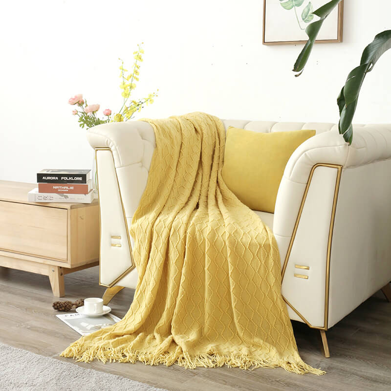 Knitted Sofa Throw Blanket with Tassels