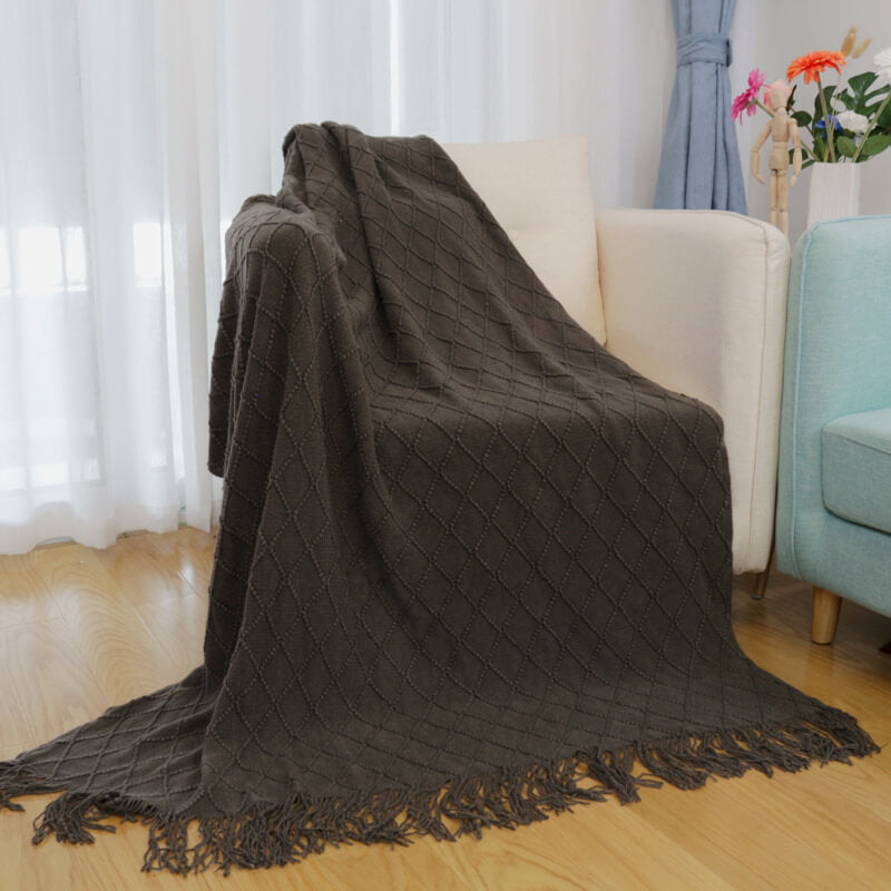 Knitted Sofa Throw Blanket with Tassels