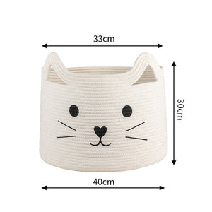 Cute Cat Face Woven Toy Basket