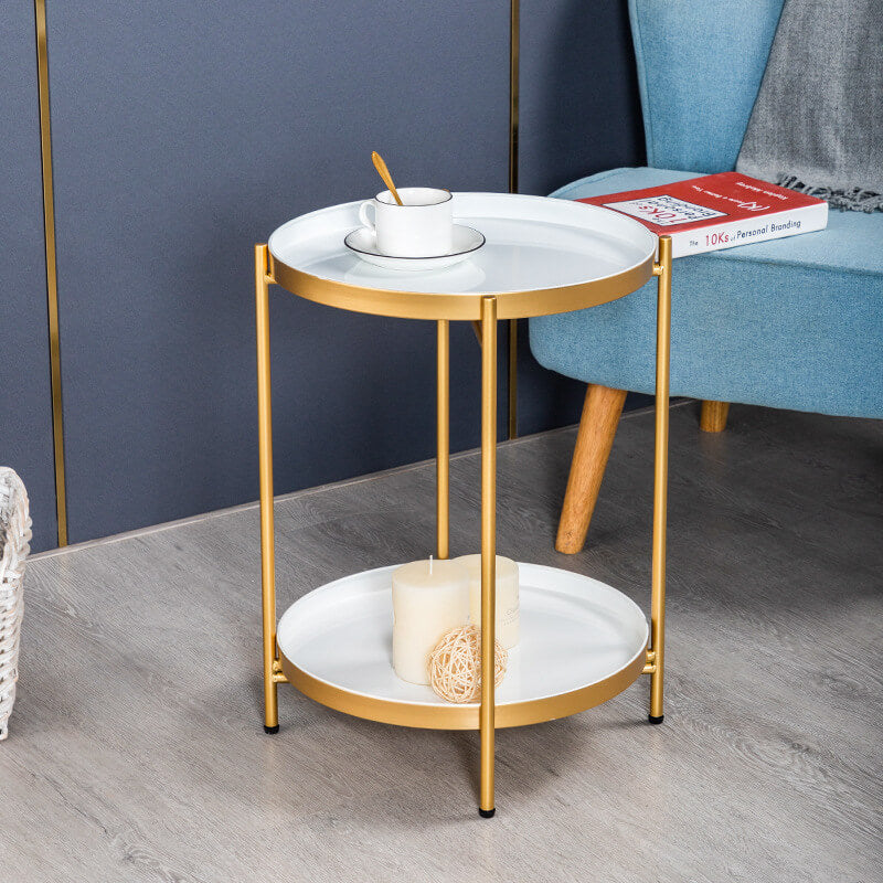 2-Tier Metal Round Side Table with Removable Tray