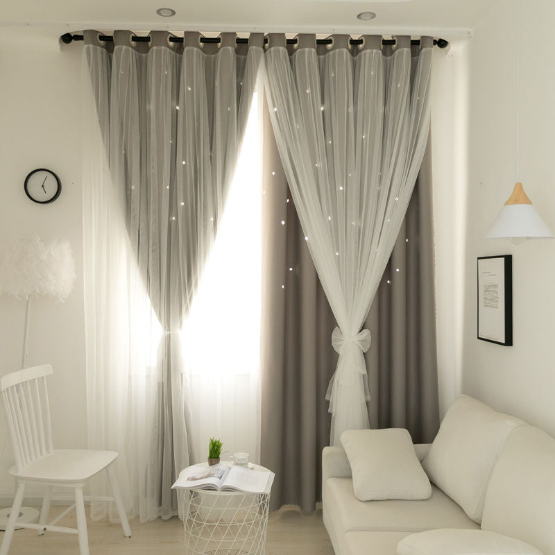 Double Layers Star Hollow Out Blackout Curtains