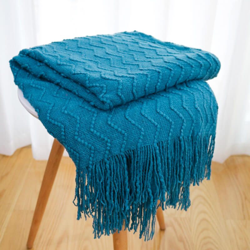 Knitted Sofa Throw Blanket with Tassels