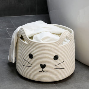 Cute Cat Face Woven Toy Basket