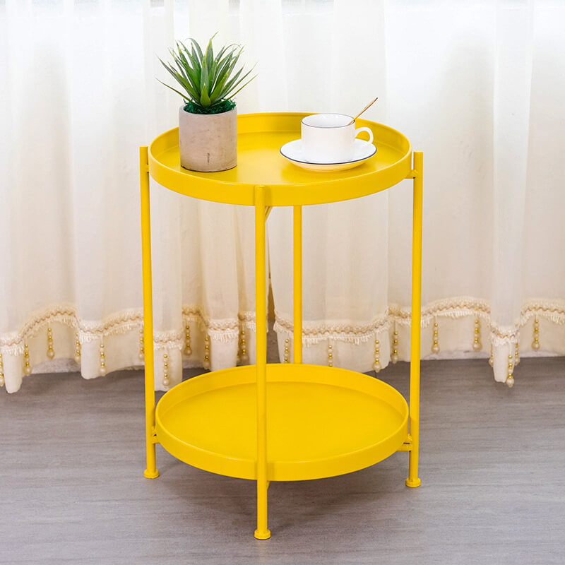 2-Tier Metal Round Side Table with Removable Tray