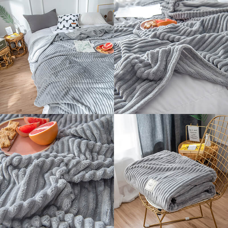 Super Soft Striped Plush Bed Blankets for Sofa,Bed