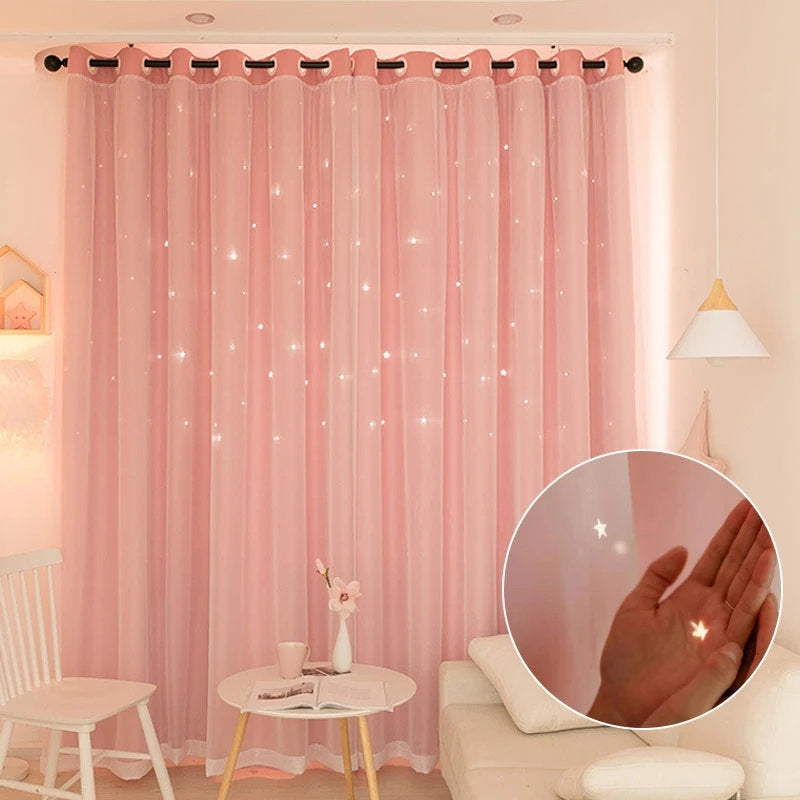 Double Layers Star Hollow Out Blackout Curtains