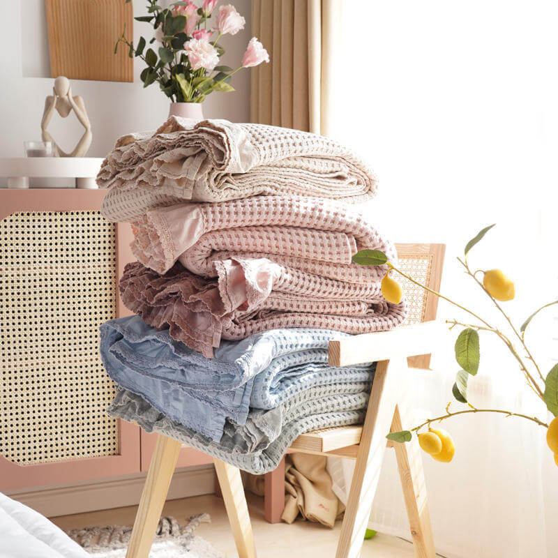 Cotton Waffle Bed Throw Blankets