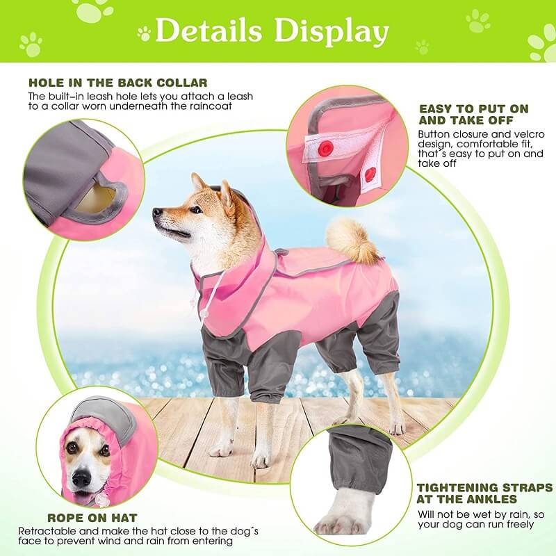 Waterproof Dog Raincoat with Hood and Leash Hole